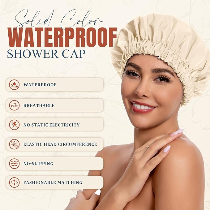 Reusable Shower Cap for Women, Stylish Large Waterproof Shower Bonnet Washable - Image 2