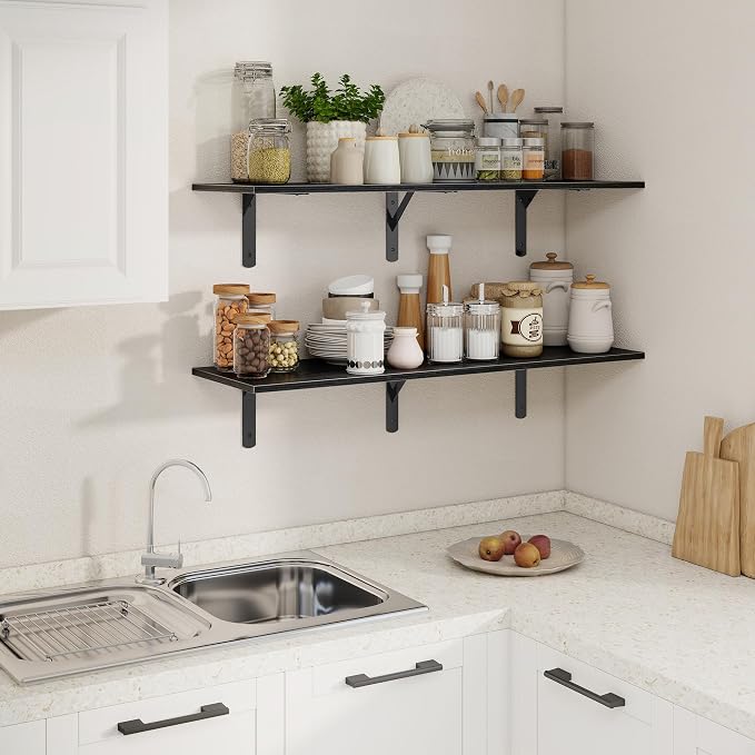 Black Floating Shelves 40"W x 12"D, Deep Wall Shelves - Image 2
