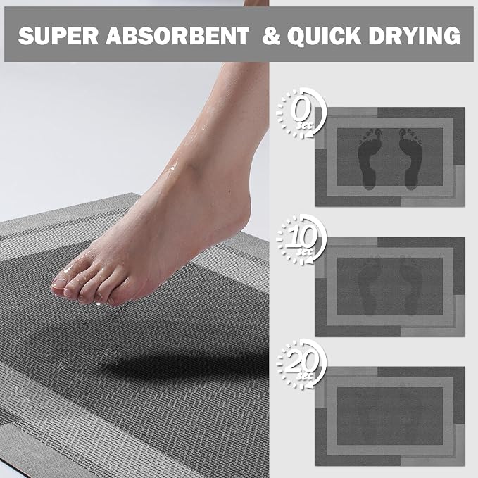 Non Slip Bath Mat, Rubber Backing Ultra Thin Bathroom Rugs Fit Under Door Quick - Image 5
