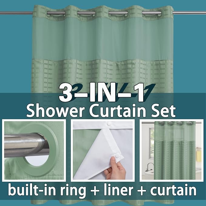 Conbo Mio No Hook Sage Green Shower Curtain - Image 3