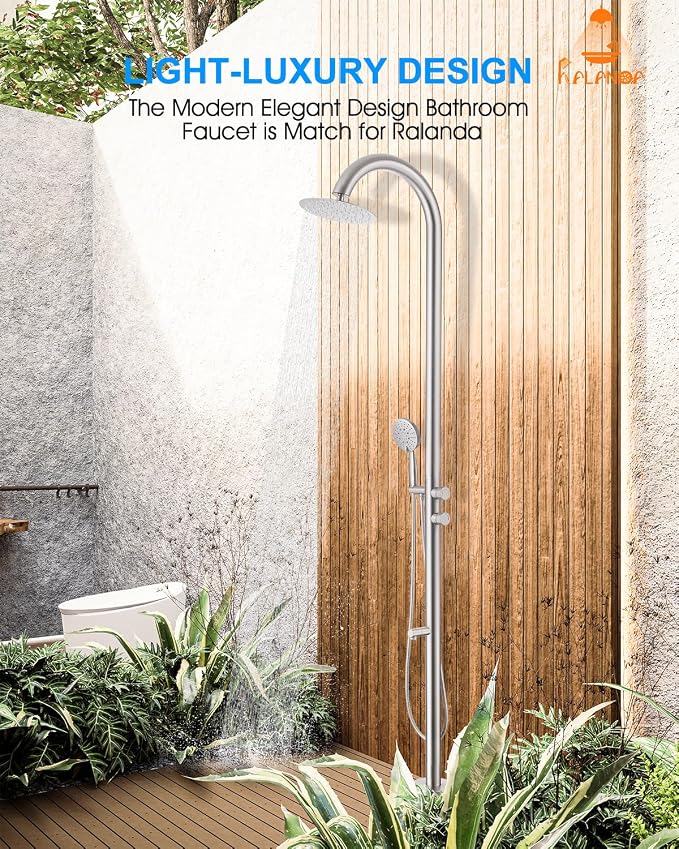 Free Standing Outdoor Shower Stainless Steel, 5-Function Nickel Shower Kit - Image 3