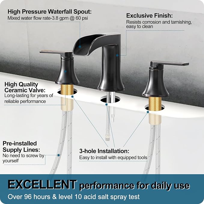 Oil Rubbed Bronze Waterfall Tub Faucet 3 Hole, Brass High Flow Roman Bathtub - Image 5
