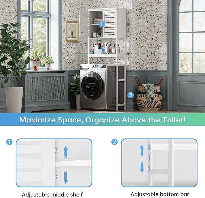 SMIBUY Bathroom Over The Toilet Storage Cabinet, 2 Door Bamboo Cabinet Organizer - Image 6