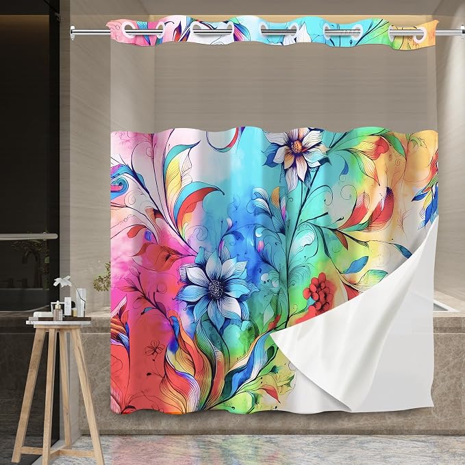 Hookless Boho Floral Shower Curtain by ShowerGeek