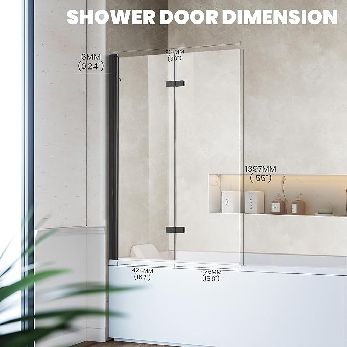 Bathtub Folding Shower Glass Door, Matte Black - Image 2