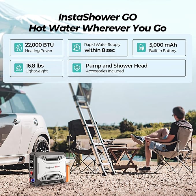 FOGATTI InstaShower GO Pro, Portable Propane Tankless Water Heater 22, 000 BTU - Image 2