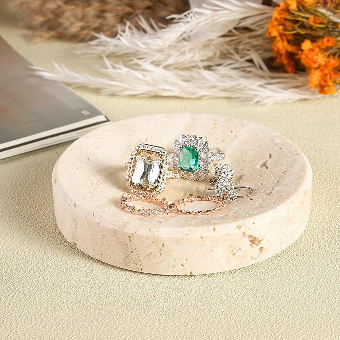 Koville Small Travertine Jewelry Dish, Natural Stone Decorative Dish, Aesthetic - Image 4