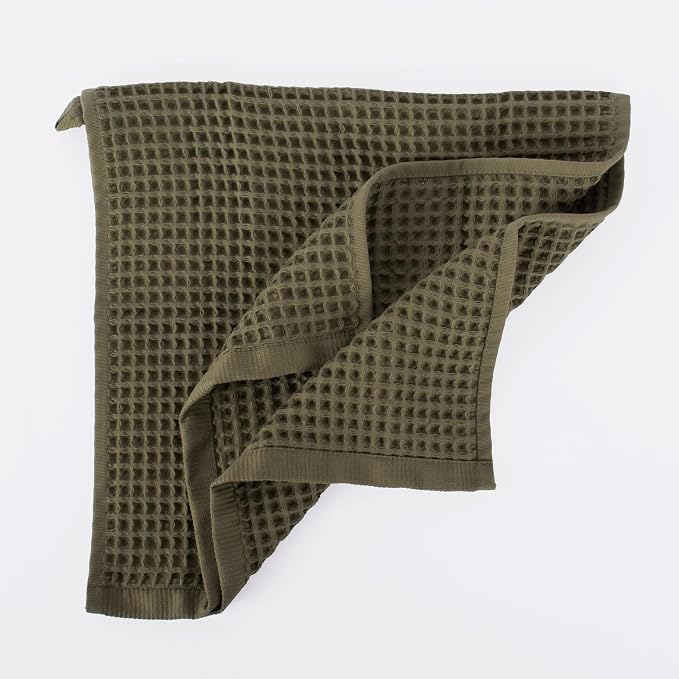 PÜSKÜL Organic Waffle Kitchen Towel 100% Turkish Cotton Set of 3 Khakie Green - Image 8