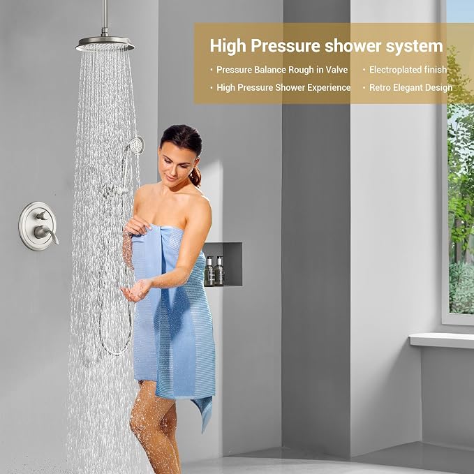 DASAN Rain Shower System Complete Antique Shower Faucet Sets, Brushed Nickel - Image 2