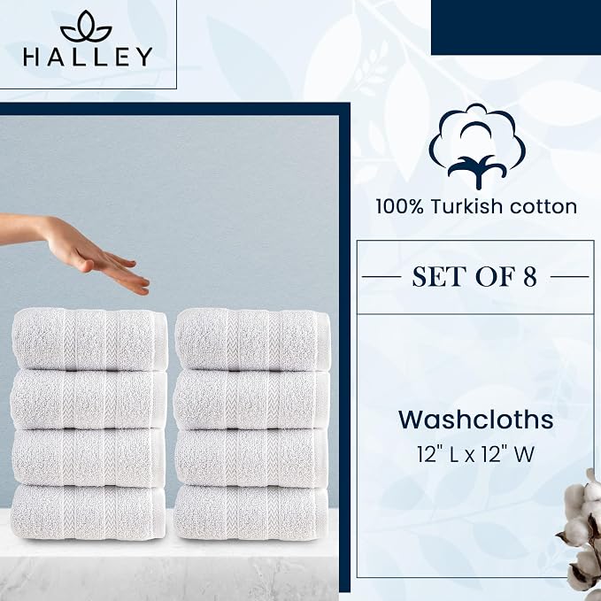 HALLEY Turkish 8 Pack Premium Washcloths 650 GSM Highly Absorbent Super Soft - Image 6