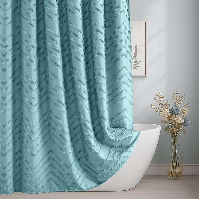78inches Long Teal Shower Curtain Boho Farmhouse Shower Curtain 72 x 78 Tufted by TURKIO