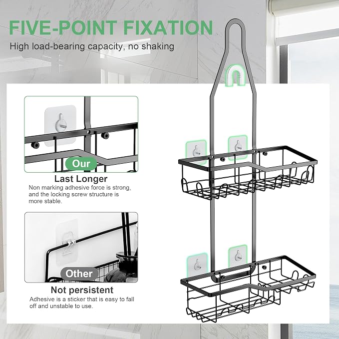 Shower Caddy Hanging, Rustproof Anti-Swing Shower Organizer, Hanging Bathroom - Image 2