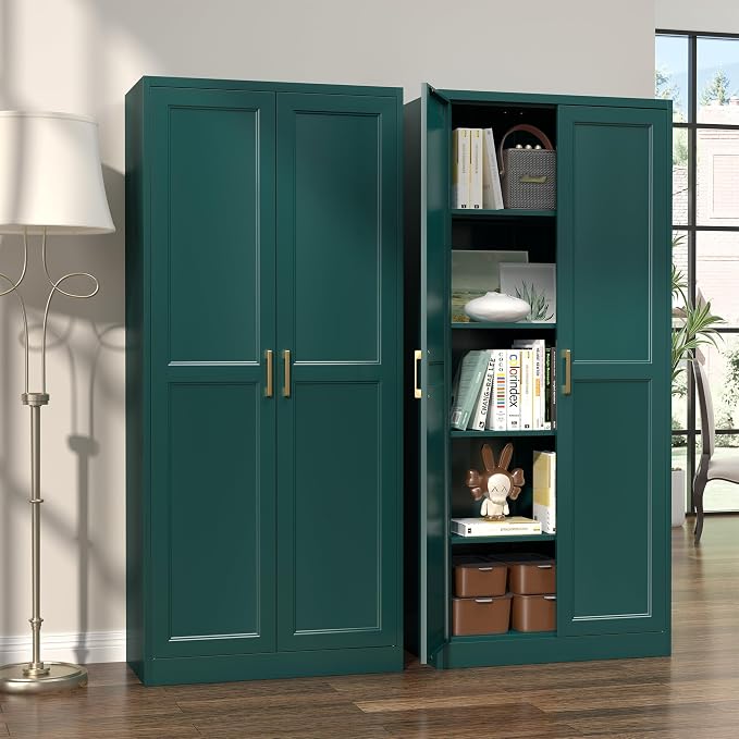 Kitchen Pantry Cabinet, 71”Green Metal Pantry Storage Cabinets - Image 7