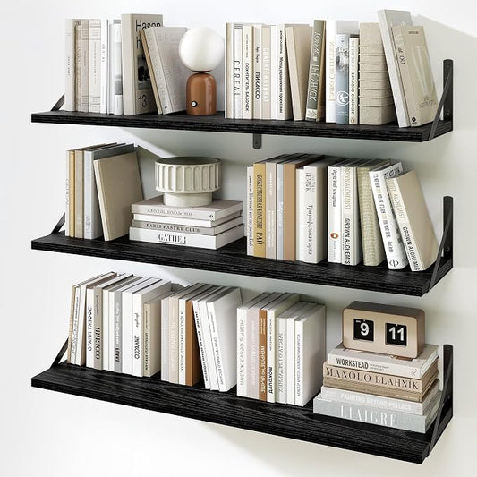 Fun Memories Floating Shelves for Wall, 36 Inches Long Set of 3 Wall Shelves by FunMemories