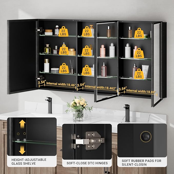 60x30 Pre-Assembled Black Medicine Cabinet - Image 6
