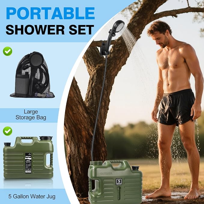 Portable Camping Shower with 5 Gallon Water Jug, 6000mAh Rechargeable Outdoor - Image 4