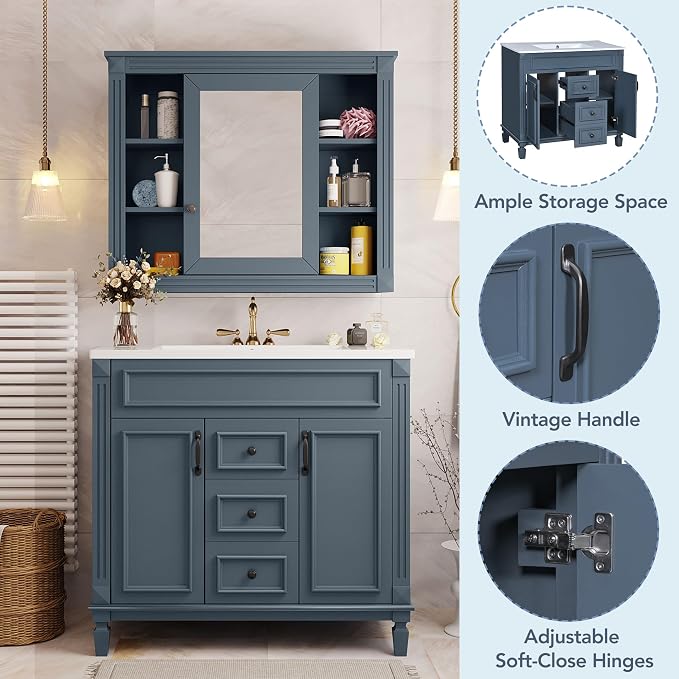Merax 36” Bathroom Vanity with Sink, 36 inch Bathroom Vanity Storage Cabinet - Image 4