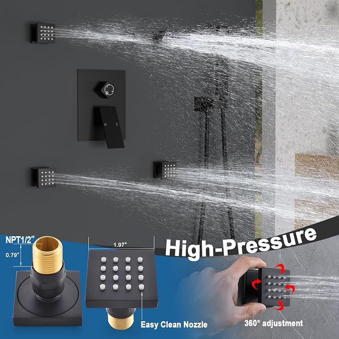 Enga 12 Inch Ceiling Mount Matte Black Shower System - Image 5