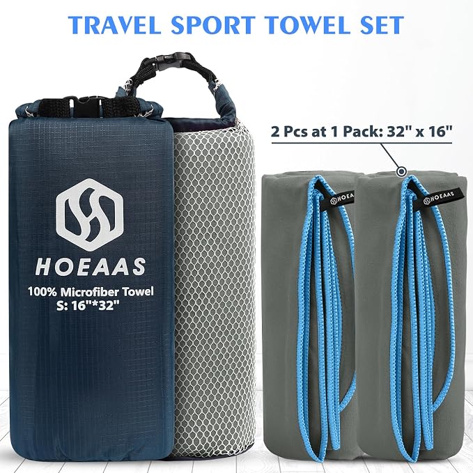 HOEAAS 2 Pack Microfiber Camping Towels, Quick Dry Towel, Super Absorbent Ultra - Image 2