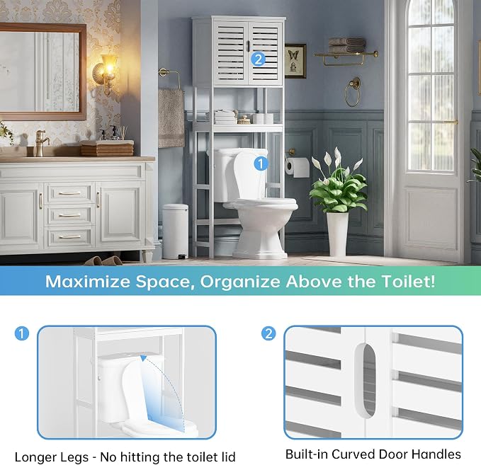 SMIBUY Bathroom Over The Toilet Storage Cabinet, 2 Door Bamboo Cabinet Organizer - Image 7