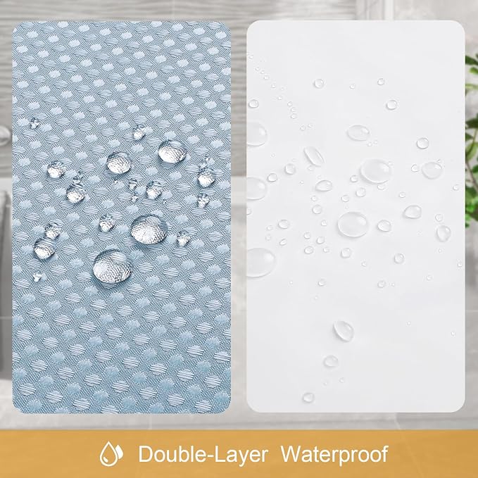 3 in 1 Shower Curtain Set, Fog Blue Waffle Shower Curtain and PEVA Liner Set - Image 6