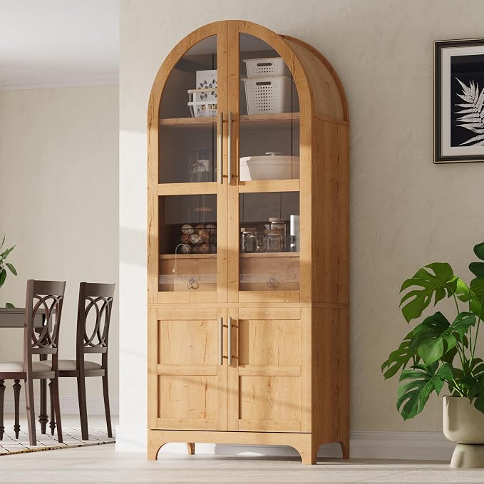 71" Tall Arched Kitchen Pantry, Mid-Century Pantry Cabinet by HarperBrightDesigns