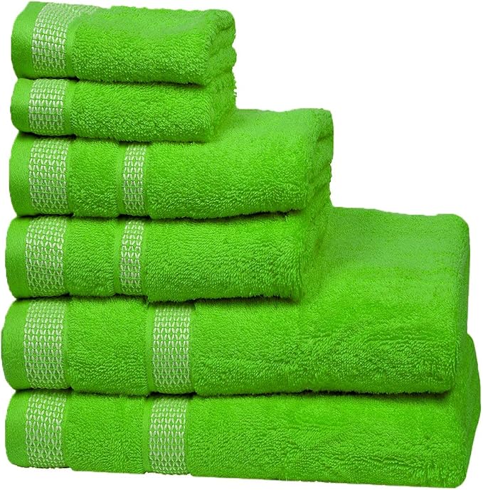 CASA COPENHAGEN Solitaire 6 Pieces Towel Set- Lime Green, 600 GSM 2 Bath Towel - Image 5