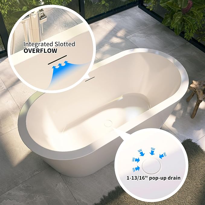 61" Acrylic Free Standing Tub, Stand Alone Tub, Freestanding Bathtub, Soaking - Image 5