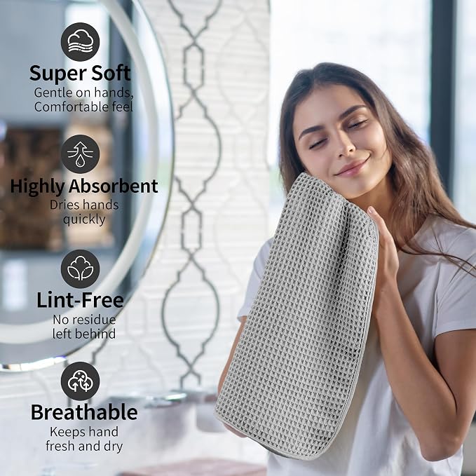 Microfiber Waffle Hand Towels, 4 Pieces, Fast Drying, Lint Free - Image 4