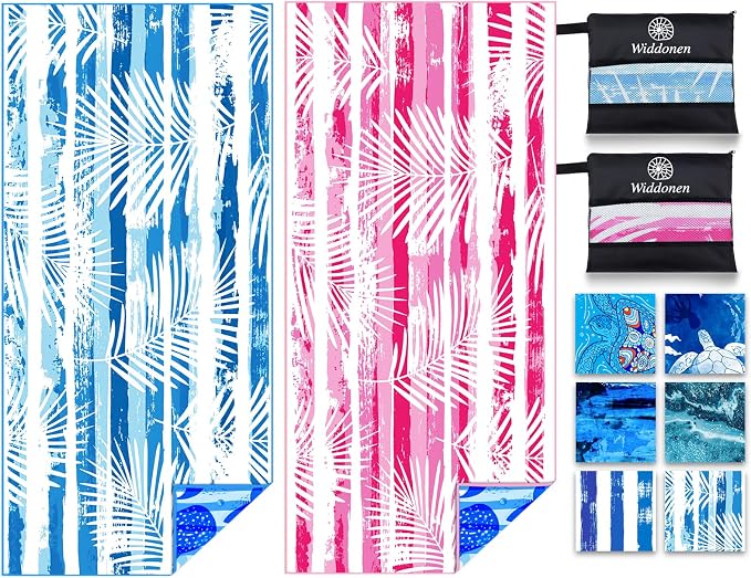 2 Pack Lightweight Thin Microfiber Beach Towel Sand Free Quick Dry Absorbent by WIDDONEN