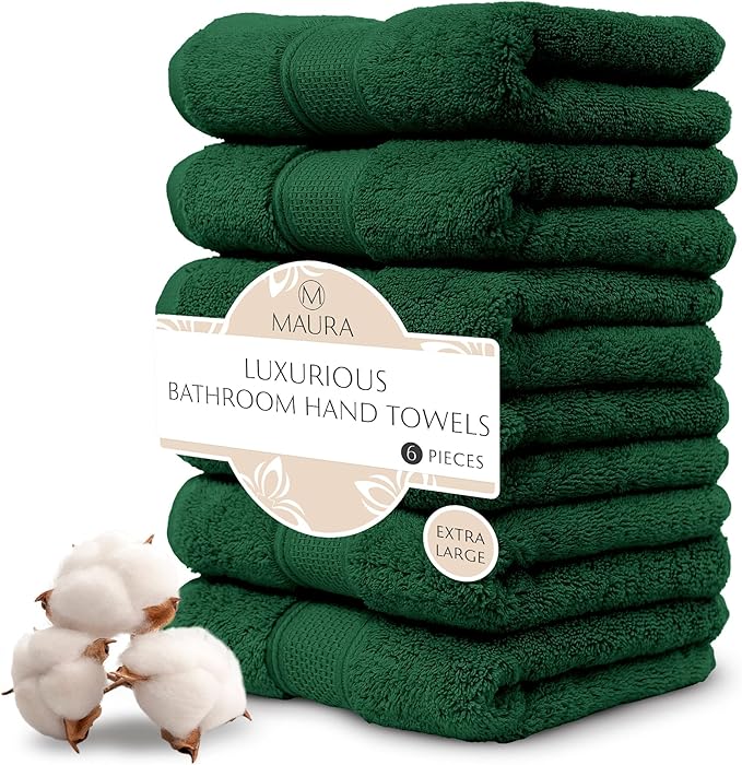 MAURA Hunter Green Hand Towels for Bathroom. Luxury Turkish Cotton Bath Hand by MAURA