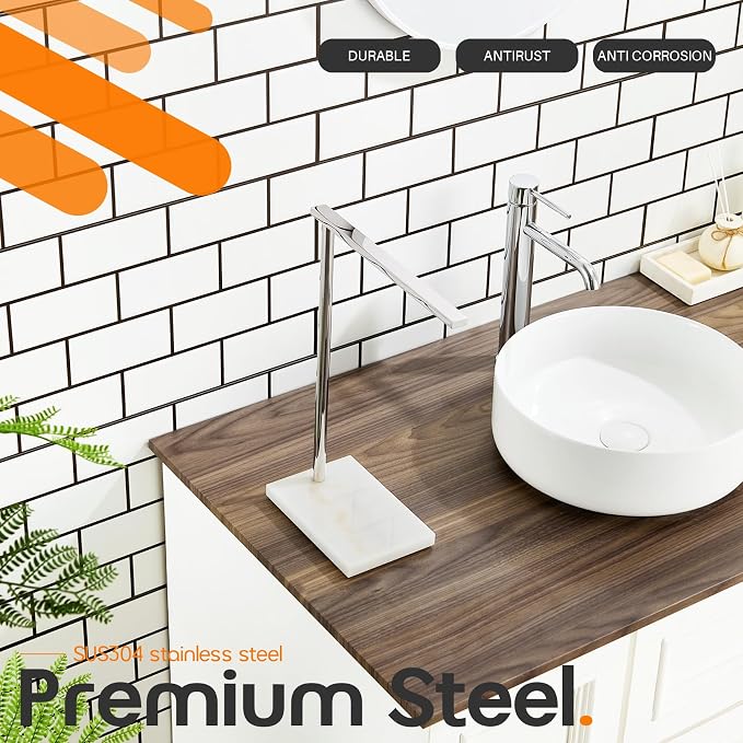 Towel Holder Chrome for Bathroom Vanity Countertop 1-Tier Towel Rack Stand - Image 4