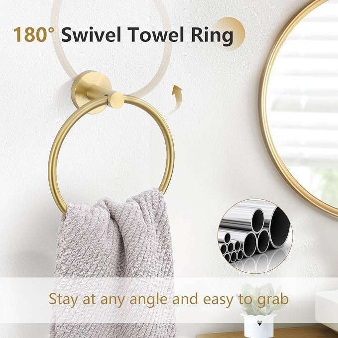 10-Piece Brushed Gold Towel Bar Set Bathroom Hardware Set Include 23.6in Towel - Image 3