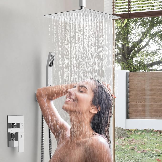 SR SUN RISE 12 Inch Ceiling Mounted Shower System Rain Mixer Combo Set Rainfall - Image 7