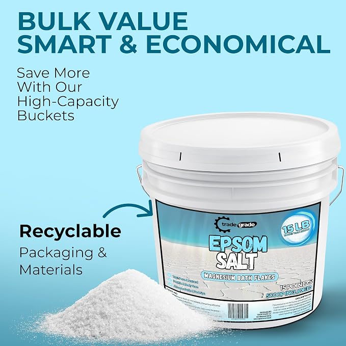 Epsom Salt Bath Soak 15 lb Bucket – Unscented, Pure Epsom Salt Bulk Crystals - Image 4