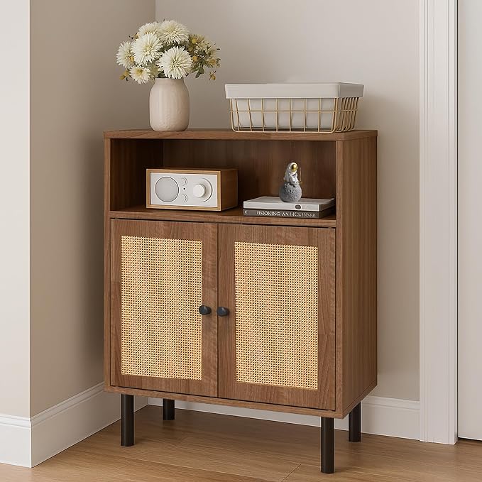 Rattan Storage Cabinet, Boho Accent Cabinet - Image 4