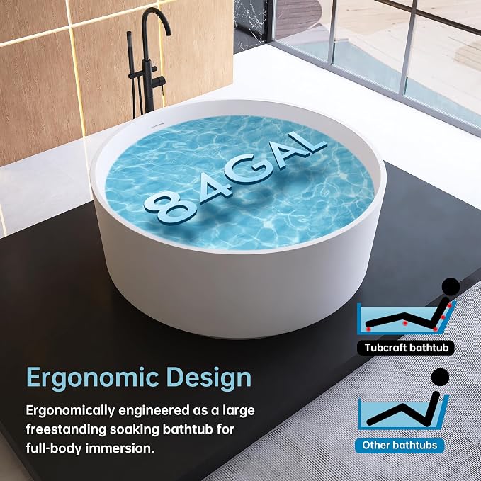 49" Freestanding Bathtub, Modern Soaking Stand Alone Tub Solid Surface Resin - Image 5