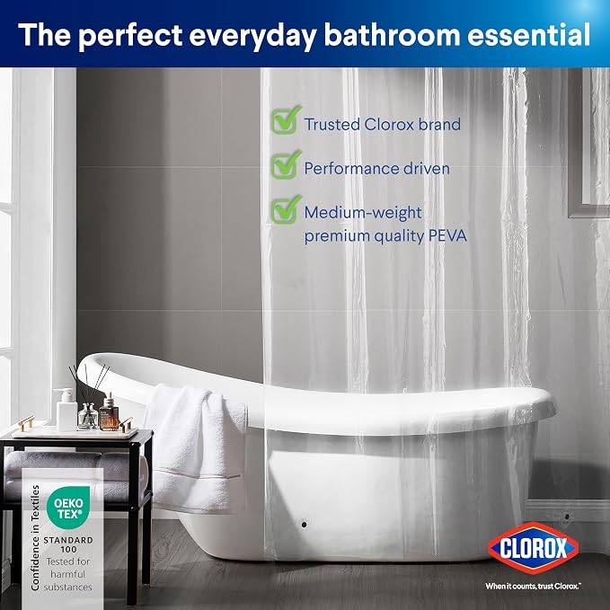 CLOROX Shower Curtain Liner, Premium Medium-Weight Durable Waterproof 6g PEVA - Image 9
