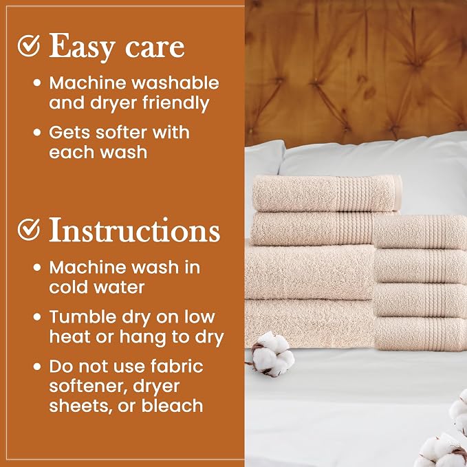 HALLEY Turkish Cotton Towels 2 Bath Towels 2 Hand Towels 4 Washcloths, Super - Image 6
