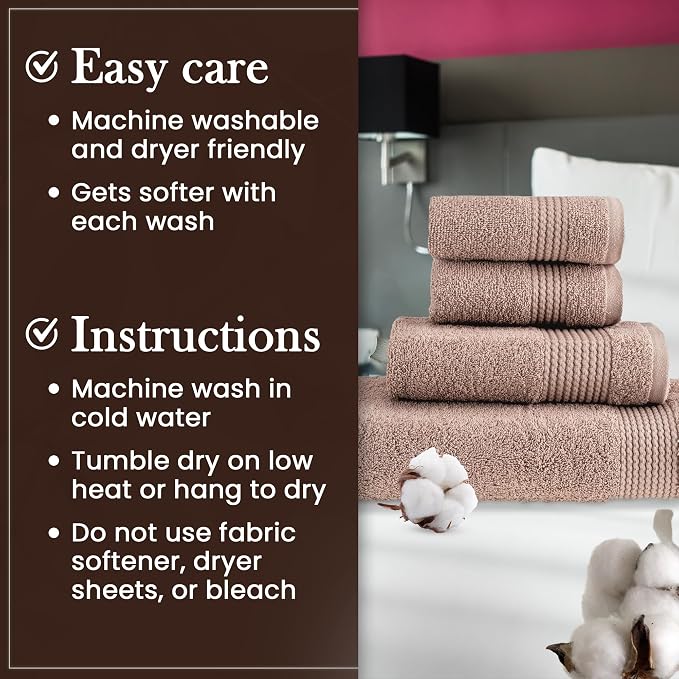 HALLEY Turkish Cotton Towels 1 Bath Towel 1 Hand Towel 2 Washcloths, Super Soft - Image 5