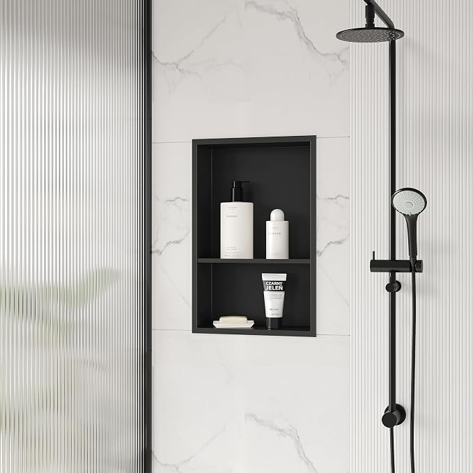 Stainless Steel Shower Niche 18" X 12", No Tile Needed Wall Niche Double Shelves - Image 2
