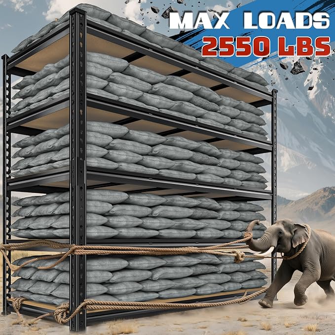 55" W Storage Shelves, 2550LBS Garage Shelving, 5-Tier Metal Shelving Unit - Image 3
