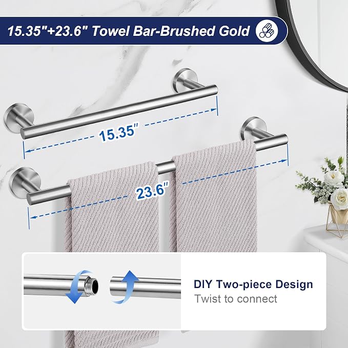 Bathroom Hardware Accessories Set Brushed Nickel Towel Bar Sets Include Double - Image 2