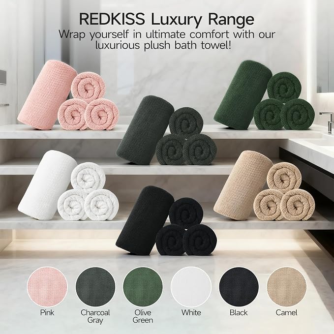 REDKISS Soft Bath Towels Set of 4-35 x 70 in Extra Large Coral Fleece Bath Towel - Image 7