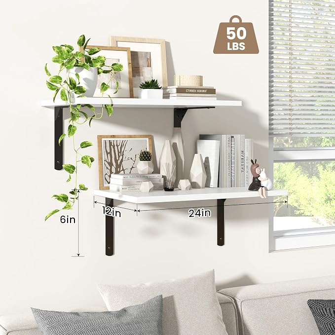 Fun Memories Floating Shelves for Wall, 12 Inch Deep Floating Shelves Set of 2 - Image 4