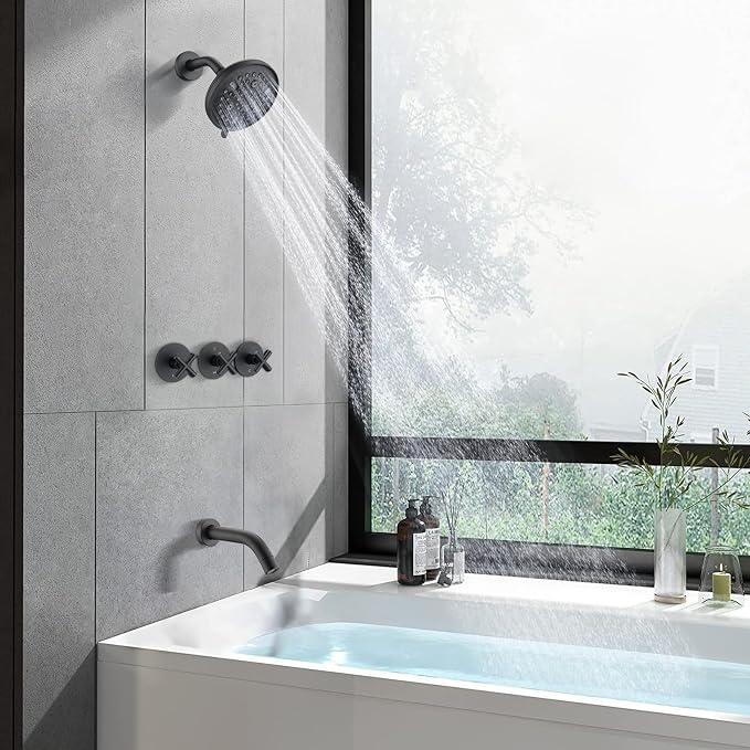PROOX 3 Handle Tub Shower Faucet Set, 9-Setting Rainfall Shower Head - Image 6