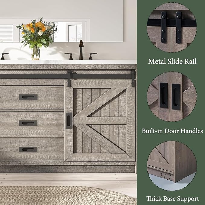 60" Farmhouse Bathroom Double Vanity Sliding Barn Door - Image 8