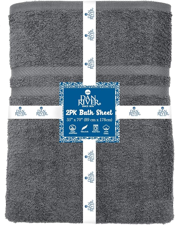 DAN RIVER 2 Pack Luxury Bath Sheets 35x70, 600 GSM, Soft & Quick Dry 100% Ring - Image 2