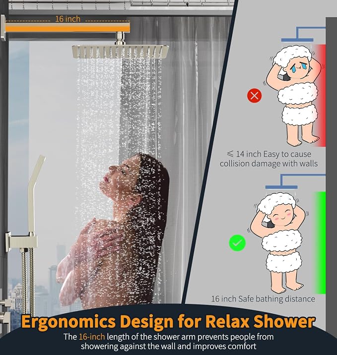 SR SUN RISE 12 Inches Bathroom Luxury Rain Mixer Shower Combo Set Wall Mounted - Image 6