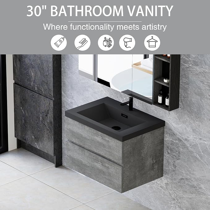 Floating Vanity Bathroom, 30 Inch Bathroom Vanity - Image 3
